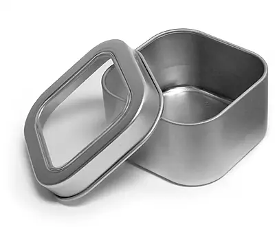 4 oz Square Metal Tins w/ Clear View Tops