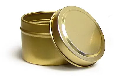 2 oz Gold Metal Tins, Gold Metal Tins w/ Rolled Edge Covers