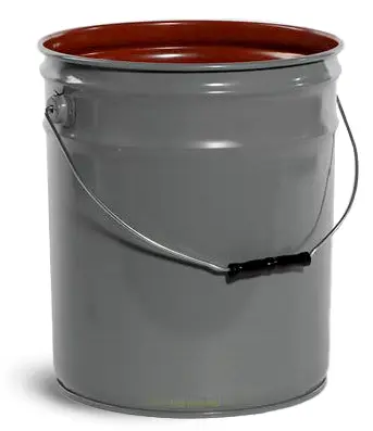 5 gallon Gray Metal Open Head Pails w/ Red Phenolic Liners, UN Rated