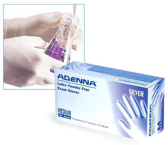 XS Latex Gloves, Silver Latex Powder Free Exam Gloves
