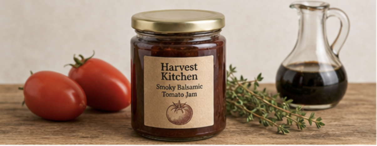 Smoky Balsamic Tomato Jam in Glass Straight Sided Jars