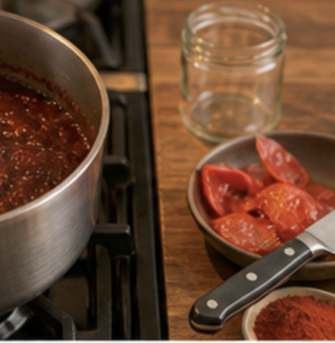 Smoky Balsamic Tomato Jam in Glass Straight Sided Jars