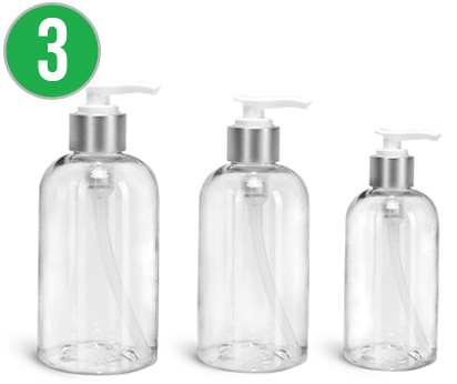 Clear PET Boston Round Bottles with Lotion Pumps