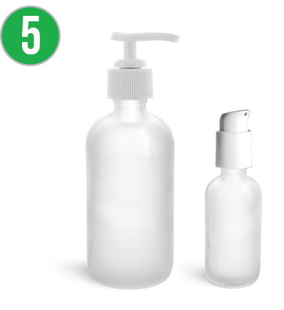 Frosted Glass Boston Round Bottles with White Pumps