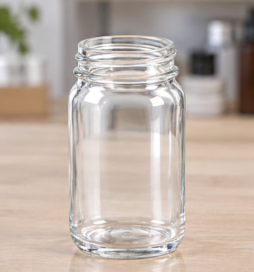 A Wide Mouth Jar Next to a Narrow Neck Bottle